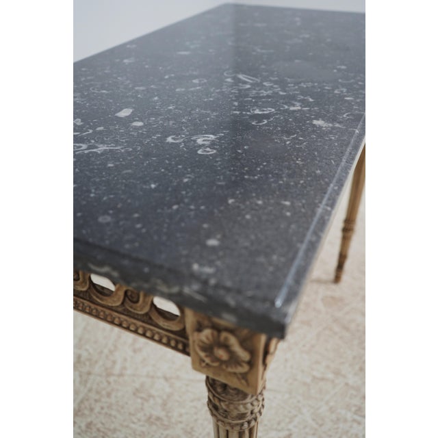 French Louis XVI Style Carved Base Console Table For Sale - Image 10 of 12