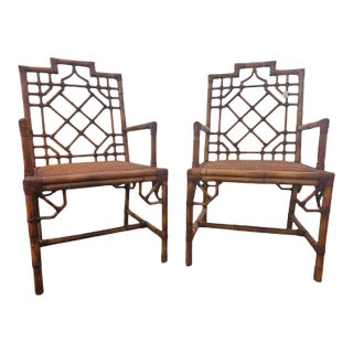 Mid 20th Century Pair of Bamboo Chippendale Chairs For Sale
