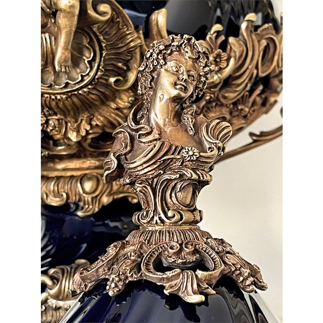 Large Covered Urn in Black Porcelain and Bronze Rocaille Decoration with Cherubs, 2010s For Sale - Image 11 of 18