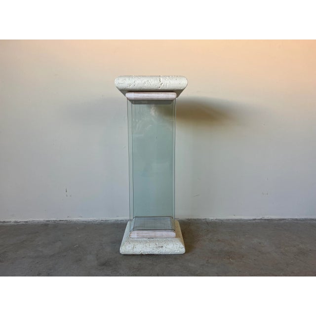 80's Postmodern Faux Stone and Glass Pedestal For Sale - Image 12 of 13