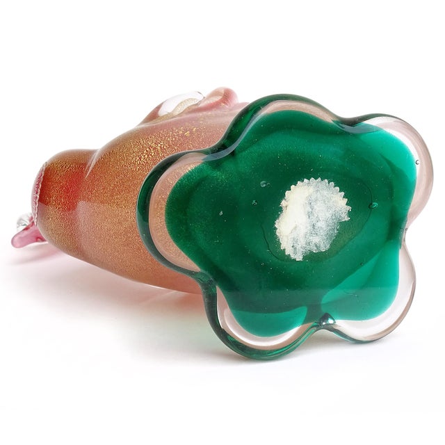 Dark Pink Vintage Seguso Murano 1957 Pink White Gold Flecks Italian Art Glass Swan Bird Figurine Sculpture For Sale - Image 8 of 9