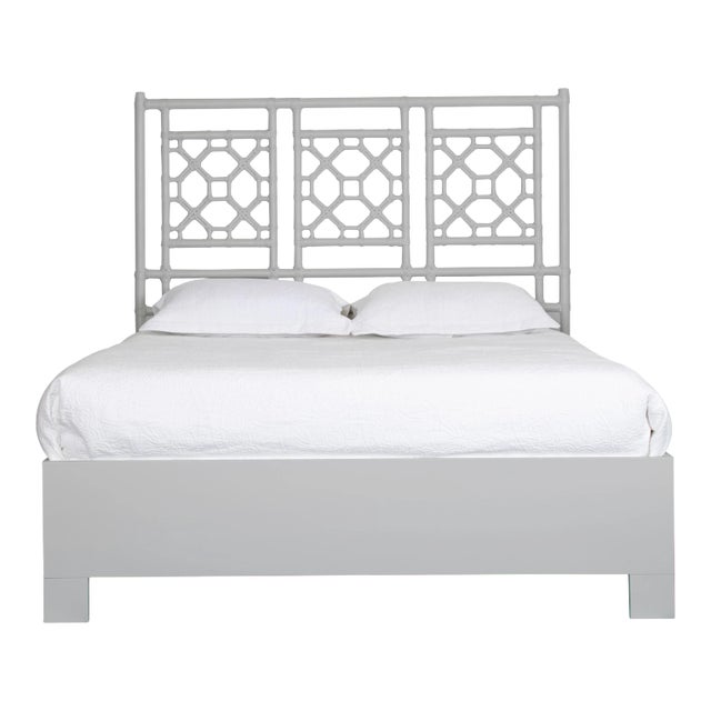 Lattice Back Bed Queen - Light Gray For Sale