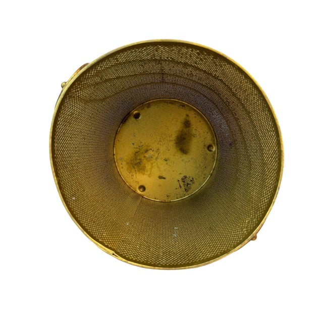 Gold Vintage Hollywood Regency Gold Metal Mesh Wastebasket or Umbrella Stand For Sale - Image 8 of 9