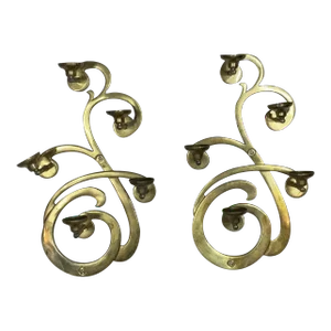 1980s Brass Wall Hanging Candle Holder Sconces- a Pair