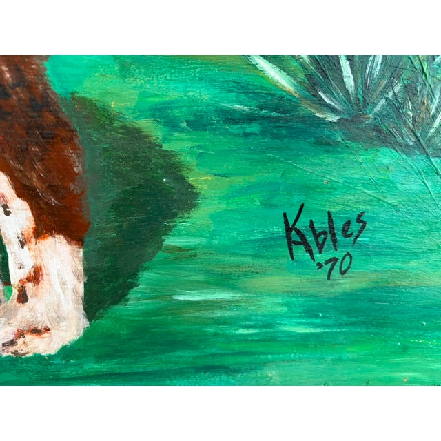 Large Vintage Folk Art Dog Portrait – Oil on Panel, Signed K. Hines 1970 For Sale - Image 16 of 17