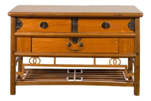 Chinese Early 20th Century Sideboard with Three Drawers and Natural Finish