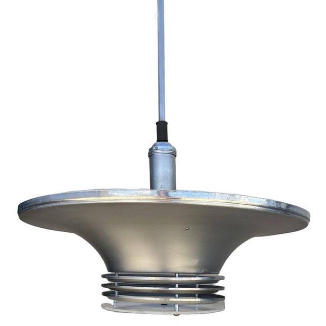 Art Deco 1930s Art Deco Machine Age Spun Aluminum 30.5" 4 Ring Pendant Light, 5 Available For Sale - Image 3 of 8