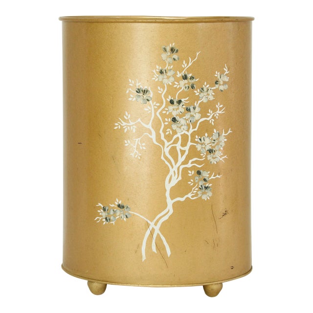 1950's Ransberg Chinoiserie Style Waste Basket/Stamped For Sale