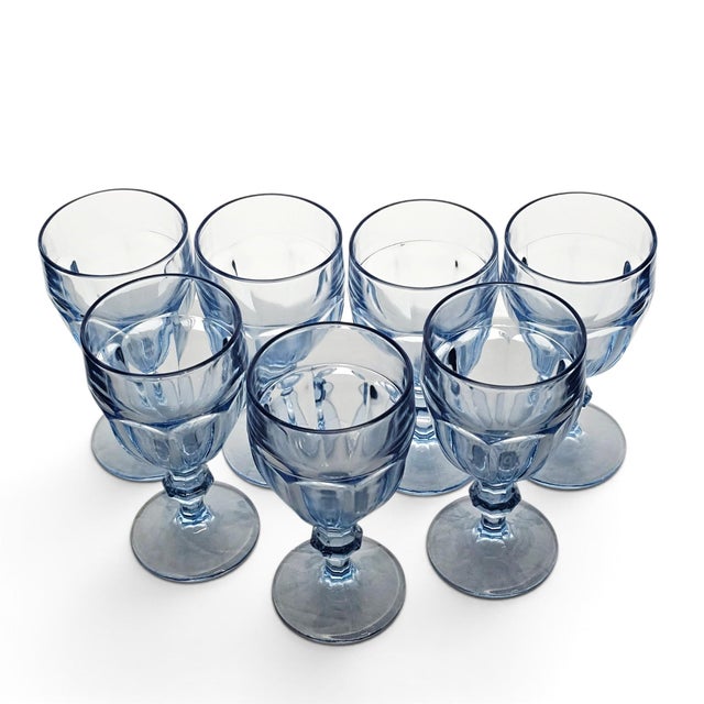 Glass Mid 20th Century Libbey Gibraltar Misty Blue DuraTuff Goblets Set of 7 For Sale - Image 7 of 15