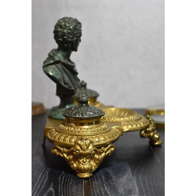 Maitland Smith Brass & Bronze Double Inkwell Marcus Aurelius Bust For Sale In Philadelphia - Image 6 of 14