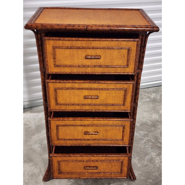 Vintage Late 20th Century Faux Bamboo & Rattan Chest of Drawers For Sale - Image 14 of 15