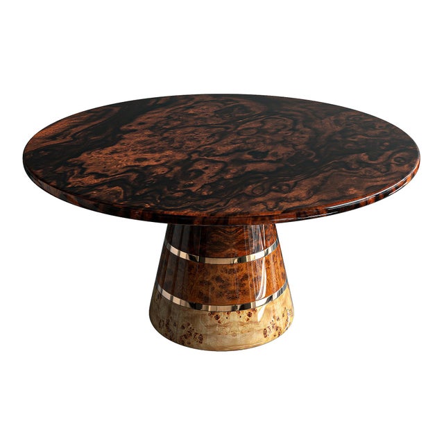 "Goodwood" Round Table With Unique Woods and Bronze Details, Handmade For Sale - Image 4 of 5