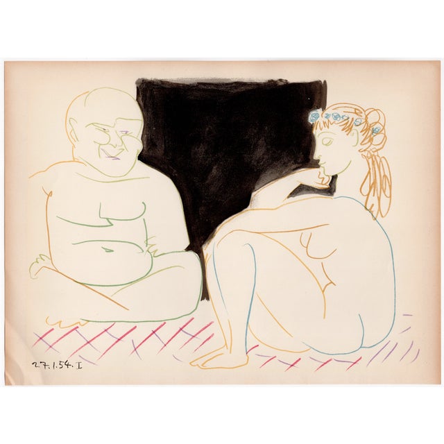 Pablo Picasso, Old Man and Young Woman (Self Portrait with a Nude Girl), Lithograph, 1954 For Sale - Image 6 of 8