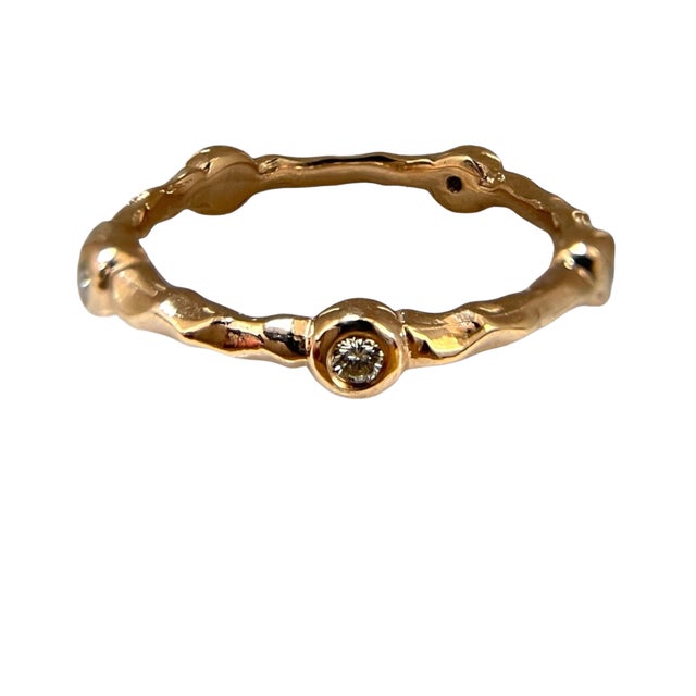 Textured 18k Gold Ring With 0.15 Tcw Diamonds Size 6 For Sale