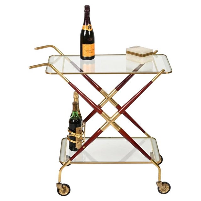 Brass and Burgundy Lacquered Wood Bar Cart by Cesare Lacca, Italy, 1950s For Sale - Image 15 of 15