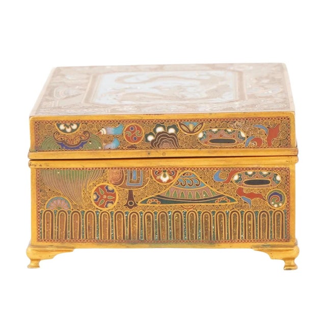 Japanese Fine Meiji Period Japanese Cloisonne Enamel Box With Dragon Trinket Box For Sale - Image 3 of 8