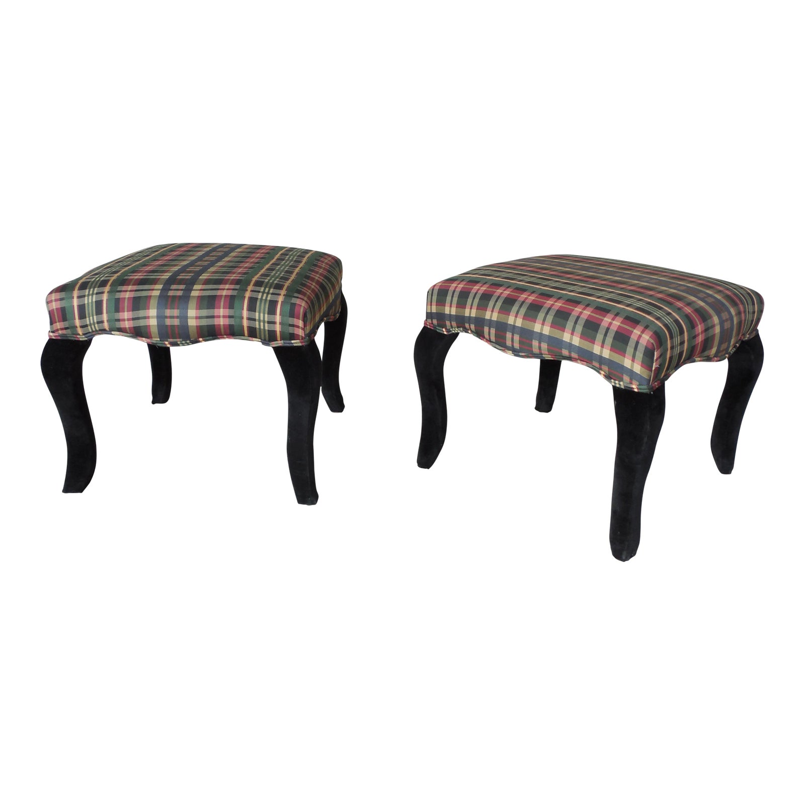 French Country Style Plaid Ottomans a Pair Chairish