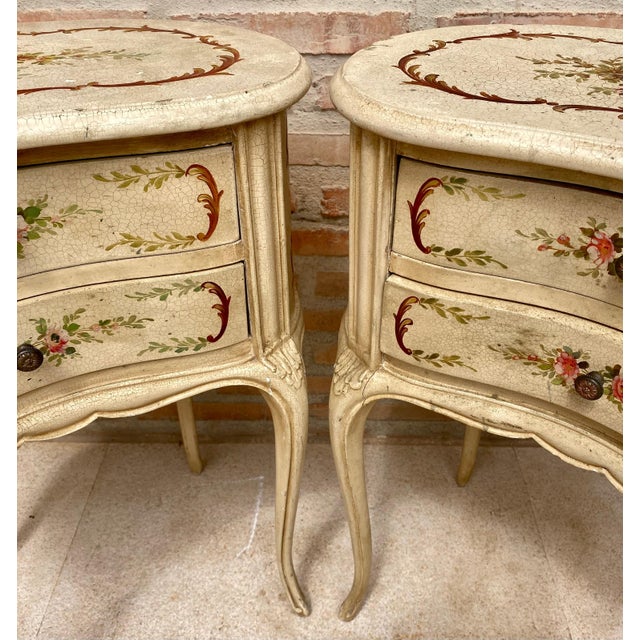 Two Drawers Painted in Light Beige Wood Kidney Nightstands, 1940s, Set of 2 For Sale - Image 11 of 18