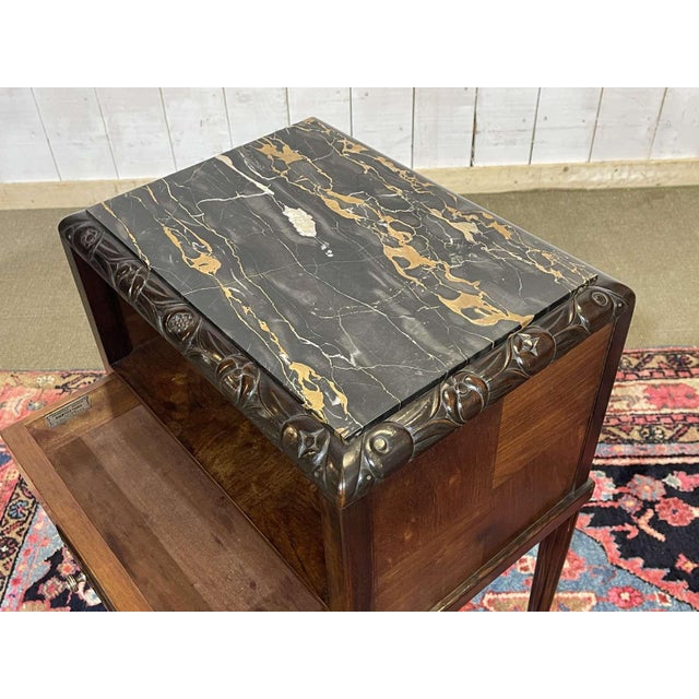 Art Deco Bedside Table in Rosewood and Walnut Burl with Marble Top For Sale - Image 12 of 18