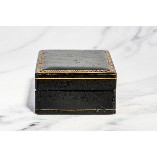 Nice Mid Century Vintage Italian Black Leather Gold Border Jewelry Trinket Box For Sale - Image 13 of 18