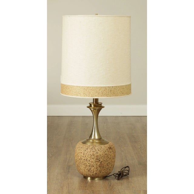 Mid Century Modern Cork and Brass Table Lamp - Honi Chilo For Sale - Image 4 of 13