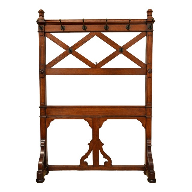 English Victorian Gothic Coat Stand in Oak, 1860 For Sale