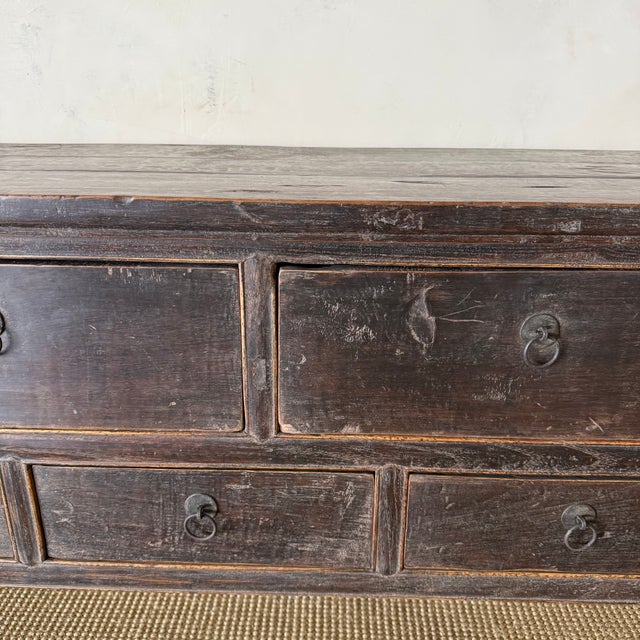 Antique Elm Wood Console With Painted Finish 7 Drawers 74" For Sale - Image 13 of 14