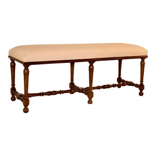 19th Century French Walnut Upholstered Bench For Sale