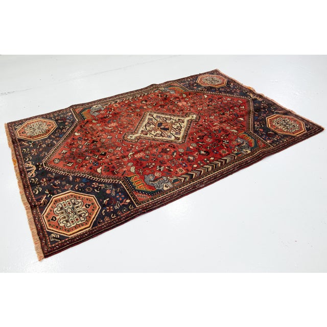 1940s Designed Persian Shiraz Handmade Wool Rug in Red For Sale - Image 4 of 9