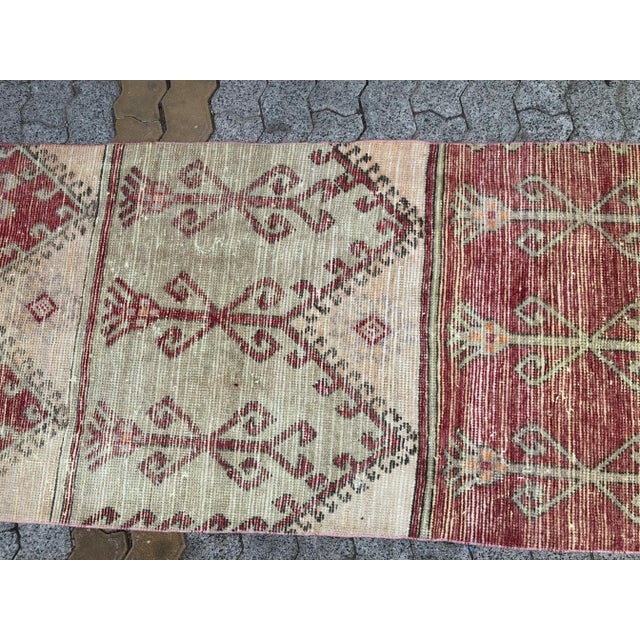 Distressed Vintage Handknotted Hallway Runner Rug For Sale - Image 9 of 11