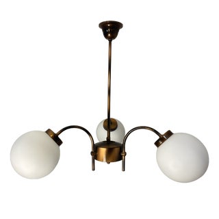 Vintage Mid-Century 3-Light Opaline Glass Chandelier from Kaj, Former Yugoslavia, 1970s For Sale
