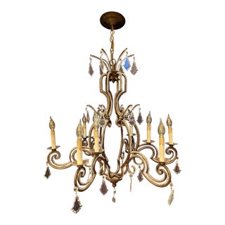 Currey and Company Gold and Crystal Chandelier For Sale