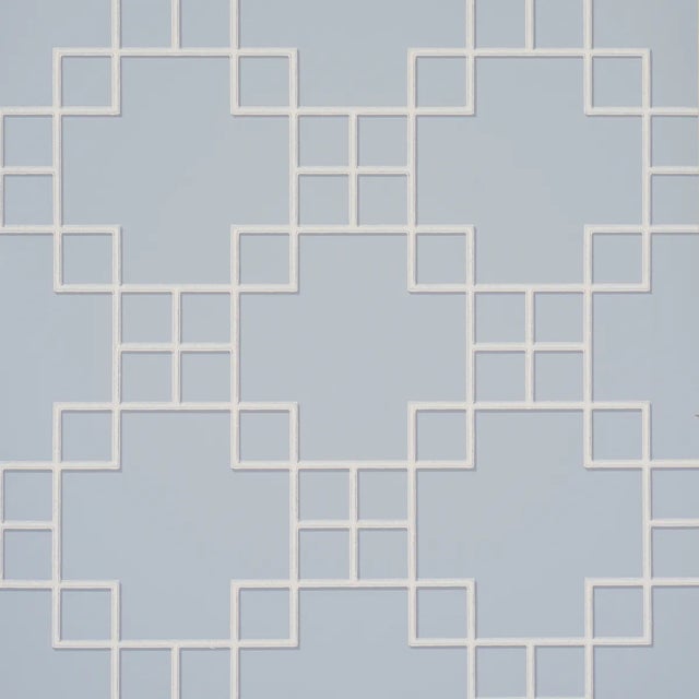 Schumacher Georgette Trellis Wallpaper In Light Blue For Sale