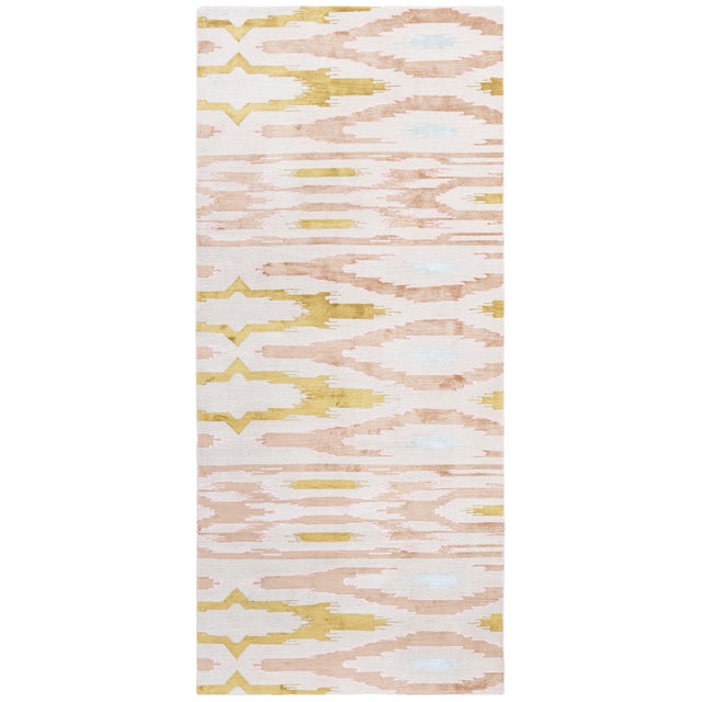 Abstract Ikat Design Contemporary Runner In Beige Silk "Ikatine" For Sale