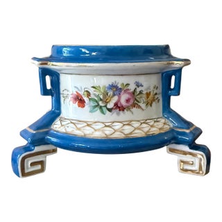 Antique French Sèvres Style Cobalt Blue and Gold Cachepot, Hand-Painted Porcelain Jardinière, Late 19th Century Floral Planter For Sale