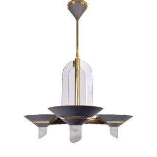 Vintage French Brass Acrylic Chandelier, 1970s For Sale