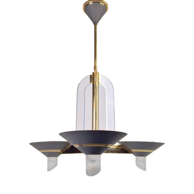 Vintage French Brass Acrylic Chandelier, 1970s For Sale