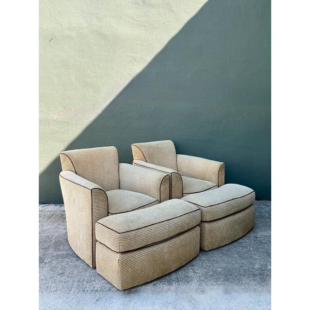 Late 20th Century Vintage Donghia Swivel Lounge Chairs With Ottomans - A Pair For Sale - Image 5 of 12