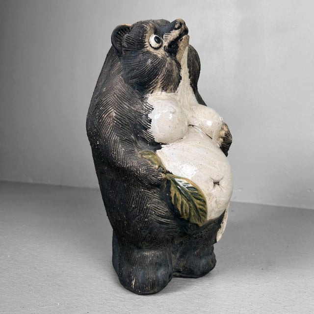 Female Tanuki with Red Bow Shigaraki Pottery, 1960s For Sale - Image 9 of 14
