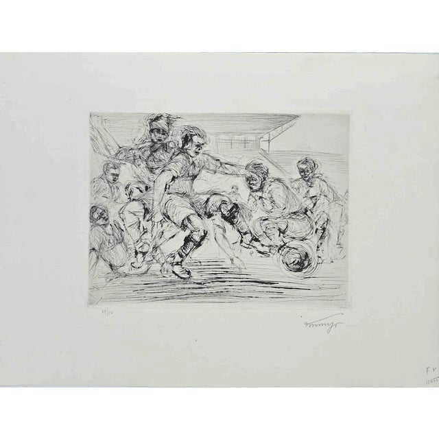 Modern Louis Marcel Myr, The Football Match, Original Etching, 1925 For Sale - Image 3 of 3