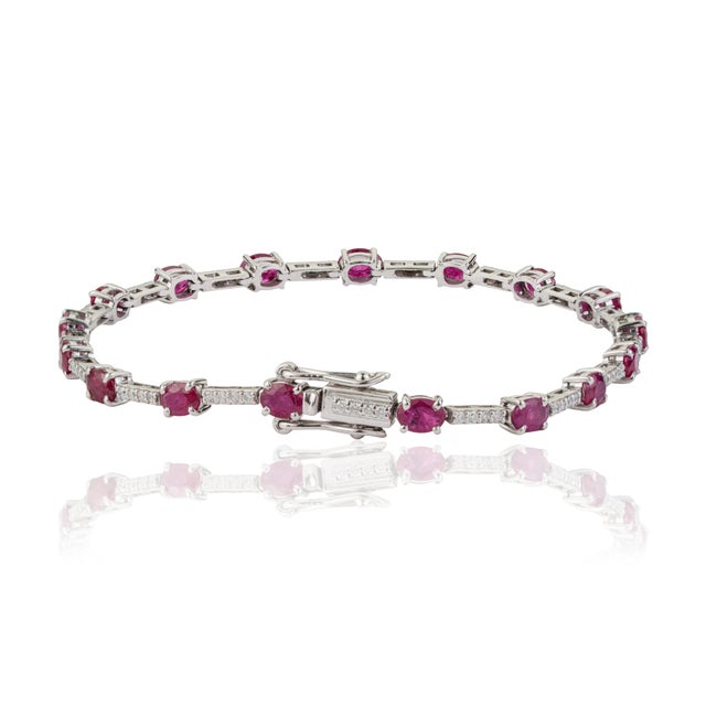 VRJewels 2.9ct Red Ruby & Diamond Tennis Bracelet in 14k White Gold For Sale - Image 9 of 16