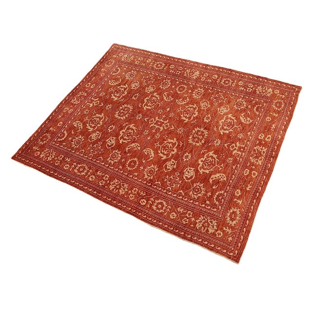 2010s 10x13 Terra Cotta Floral Oushak Rug | 9'11"x12'11" Ivory Wool Afghan Hand-Knotted For Sale - Image 5 of 11