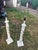 Pair of Mid-century barley open twist floor lamps with lamp shades included. Made from Carved solid wood and painted in a...