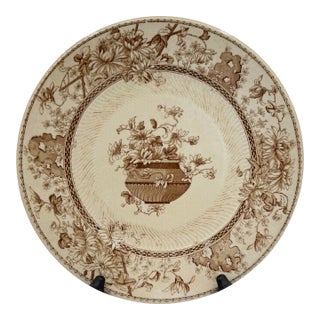 Antique Doulton Burslem “Etaine” Brown Transferware Plate, Victorian Aesthetic Floral For Sale