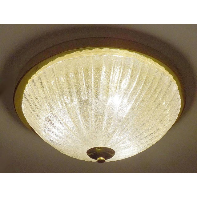 Large vintage Honsel glass flush mount light in the manner of Barovier Toso, ribbed glass, brass base. 7.48 in.H / 19 cmH...