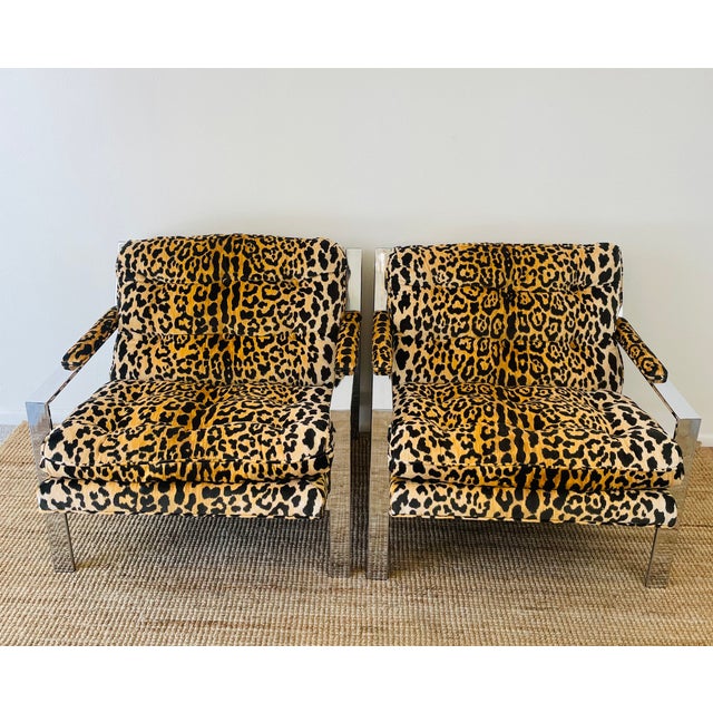 Vintage 1970s Pair of Cy Mann Lounge Chairs mid century modern / milo baughman style heavy chrome metal frames newly...