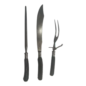 1920s Staghorn and Sterling Silver Carving Set- 3 Pieces