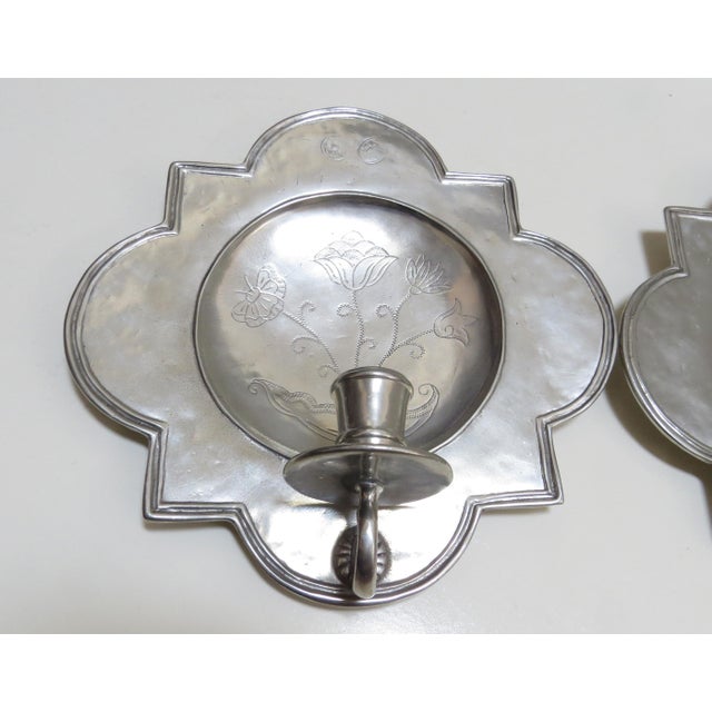Match Quatrefoil Polished Pewter Wall Sconces - A Pair For Sale In Madison - Image 6 of 9
