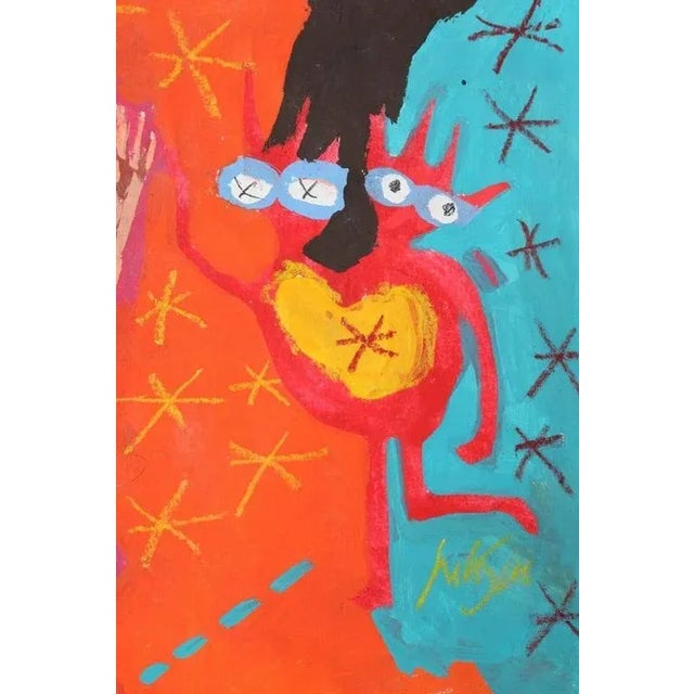 1999 "Dance of Love" Neo Expressionist Folk Art Painting on Mixed Media by Julie Hermoso For Sale - Image 4 of 7