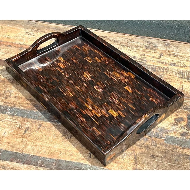 Brown Vintage Tessellated Coconut Shell Tray For Sale - Image 8 of 10